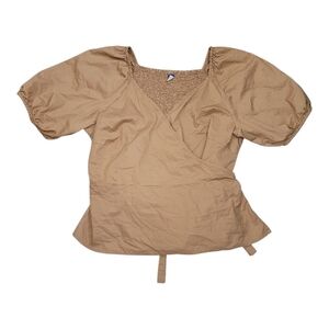 Old Navy Tan Wrap Puff Sleeve Blouse